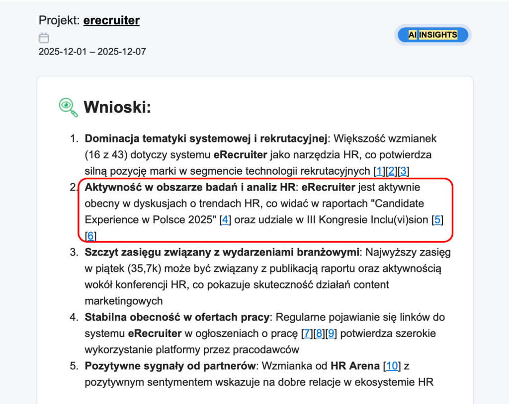 Dwa podsumowania AI pokazujące, że partnerstwo z IncluVision stawało się wyraźnym wyróżnikiem.
