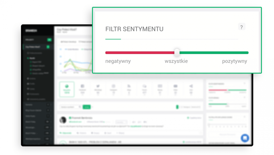 Grafika przedstawiająca filtrowanie wzmianek na podstawie ich sentymentu w panelu Brand24.
