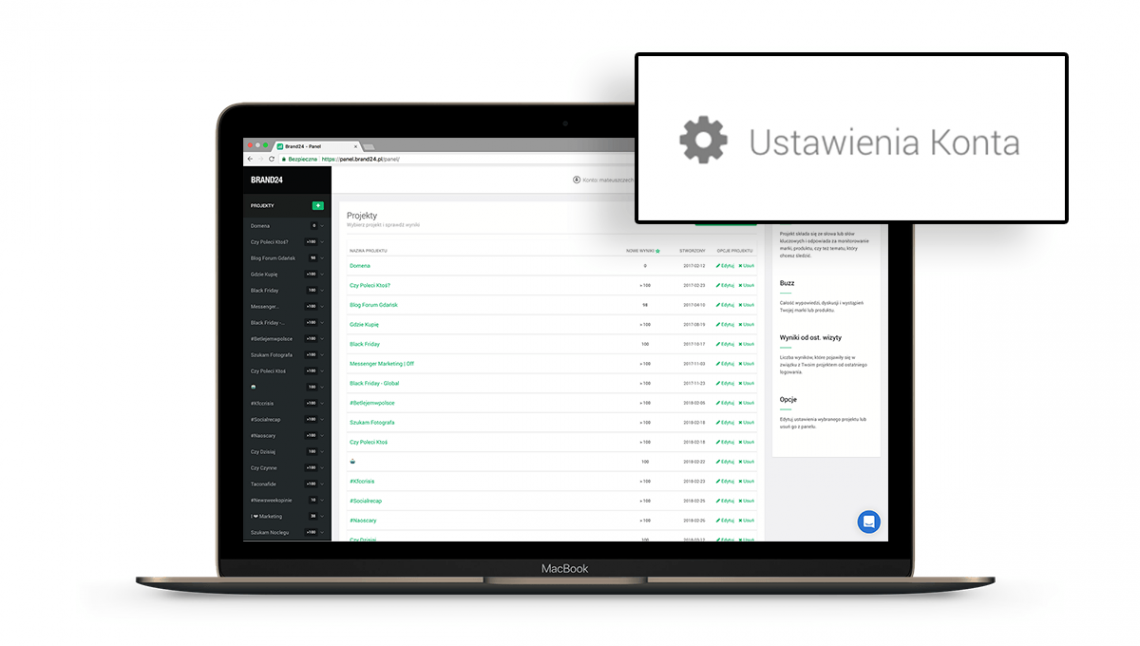 Grafika przedstawiająca Ustawienia konta w panelu Brand24.