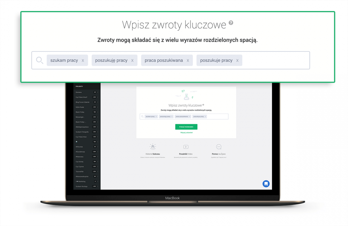 Grafika przedstawiająca przykładową konfigurację projektu dla monitoringu internetu w rekrutacji.