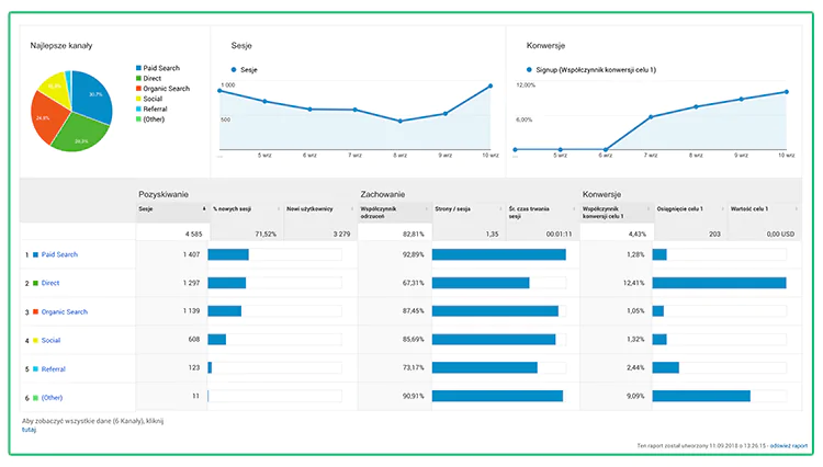 Grafika przedstawiająca widok w Google Analytics.