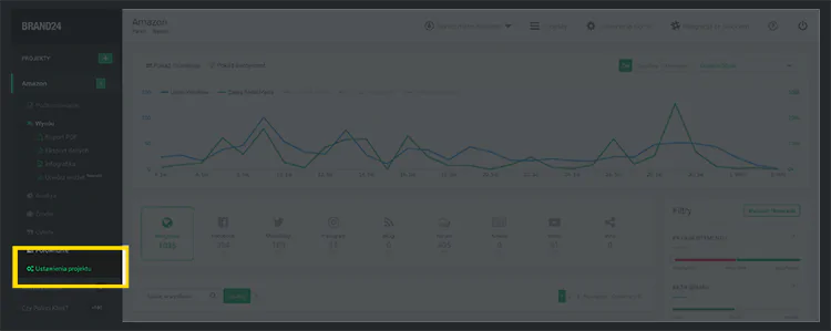 Grafika pokazująca, gdzie znajdziesz Ustawienia projektu w panelu Brand24.