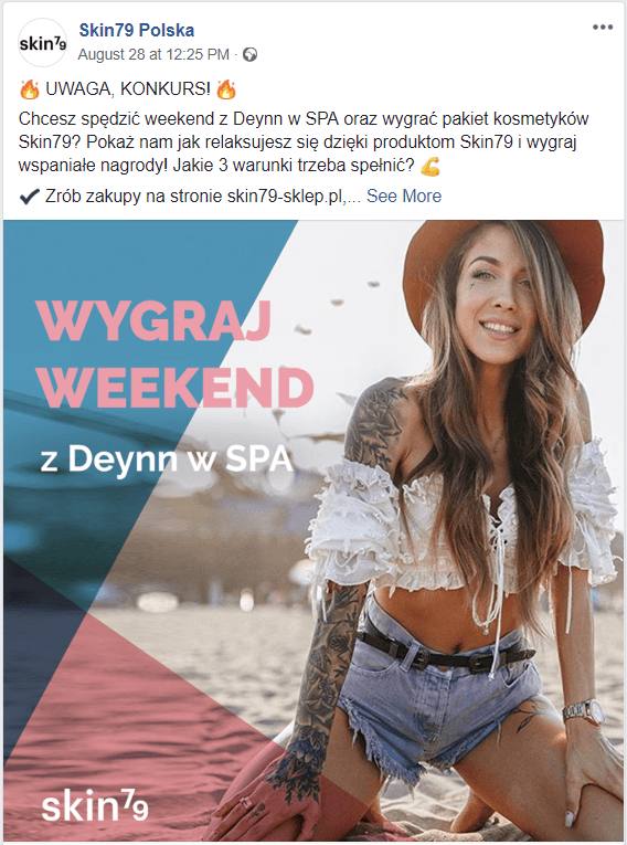 Grafika przedstawiająca post na stronie Skin79 Polska z Deynn