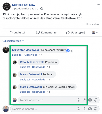 Przykład negatywnej wzmianki znalezionej w social media.