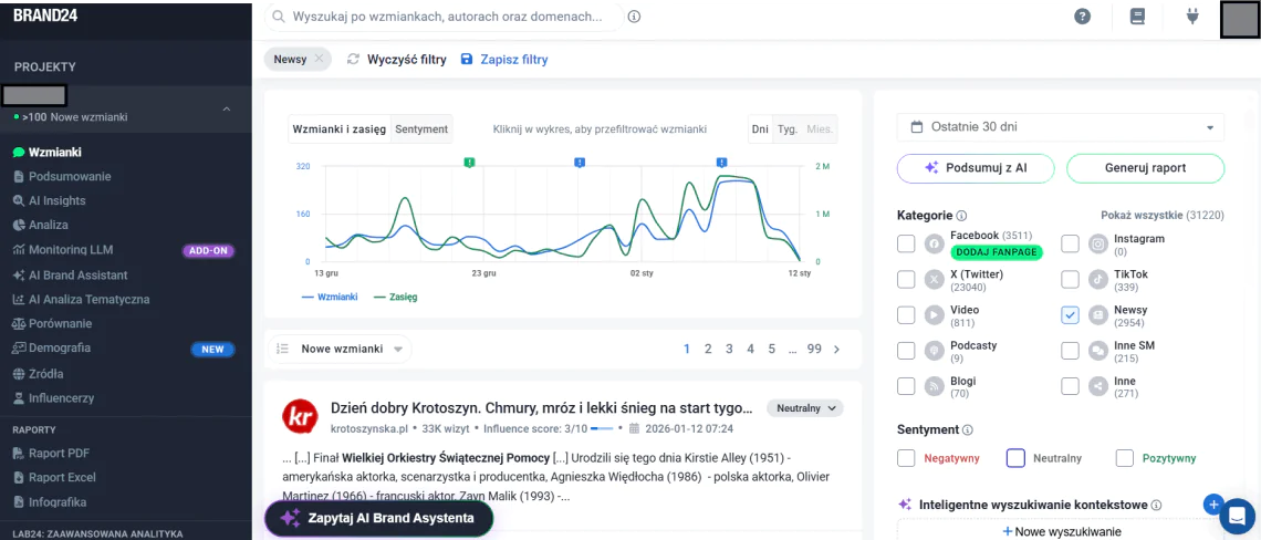 Monitoring mediów za pomocą Brand24
