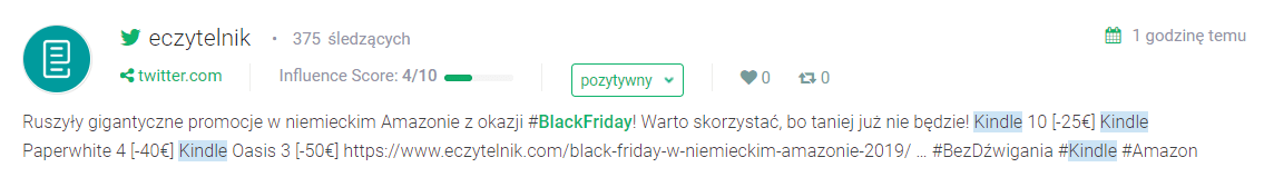 Black Friday promocje - przykład oferty Black Friday odnalezionej za pomocą Brand24