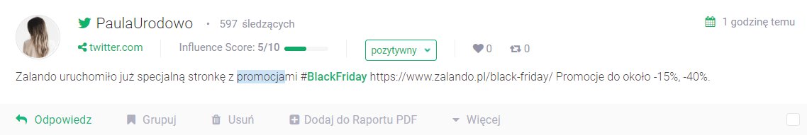 Black Friday promocje - przykładowa oferta Zalando na Black Friday znaleziona za pomocą Brand24