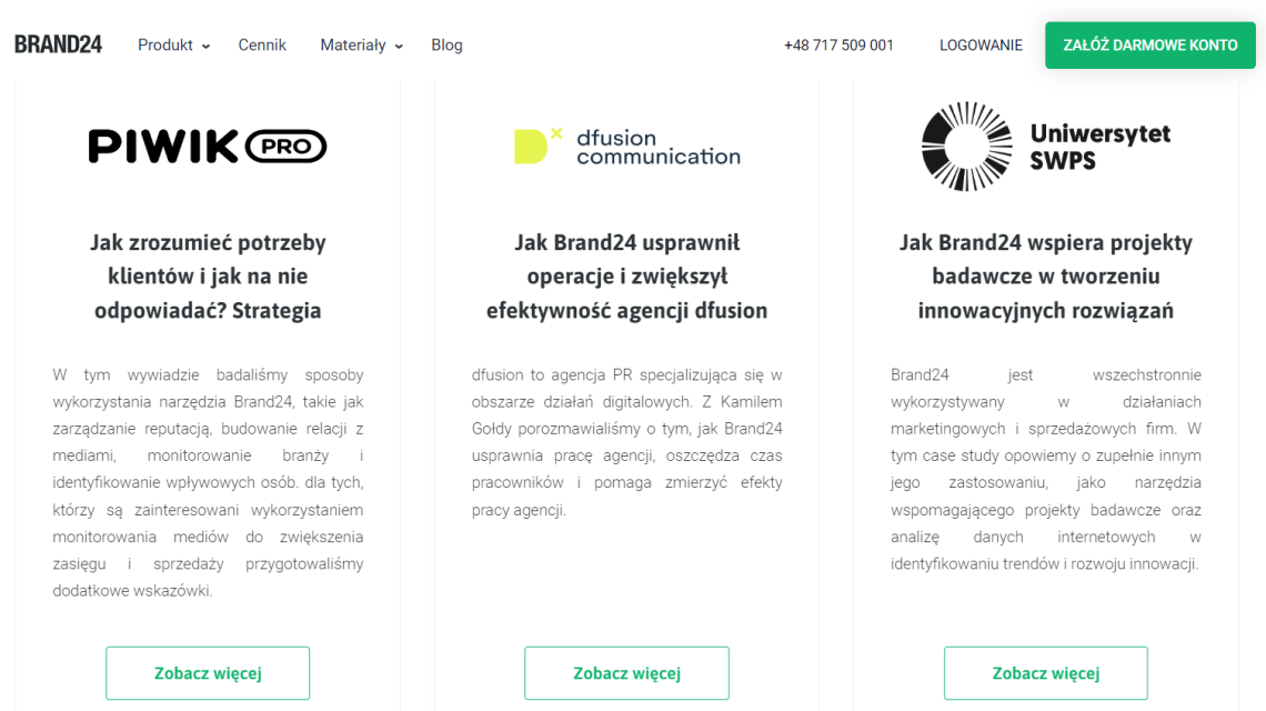 Przykład case studies realizowanego przez Brand24